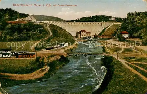 AK / Ansichtskarte  Bobertalsperre_Mauer_Riesengebirge_PL Panorama mit Casino Restaurant 