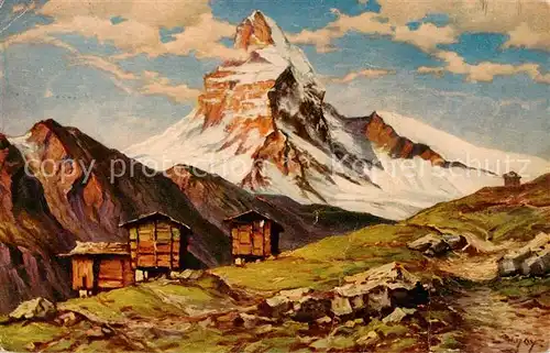 AK / Ansichtskarte Zermatt_VS mit Matterhorn Kuenstlerkarte Zermatt_VS