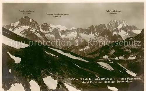 AK / Ansichtskarte Furkapasshoehe Col de la Furka Hotel Furka mit Blick auf Berneralpen Furkapasshoehe