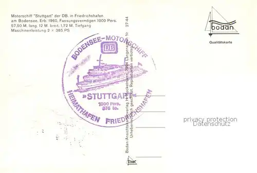 AK / Ansichtskarte  Dampfer_Binnenschifffahrt STUTTGART am Bodensee  