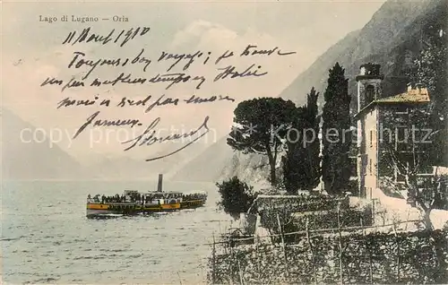 AK / Ansichtskarte Oria__Lago_di_Lugano_TI Panorama Fahrgastschiff 