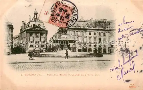 AK / Ansichtskarte Bordeaux_33 Place de la Bourse et Fontaine des Trois Graces 