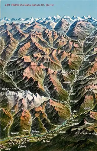 AK / Ansichtskarte Schuls_Scuol_GR Rhaetische Bahn Schuls_St Moritz Panoramakarte 