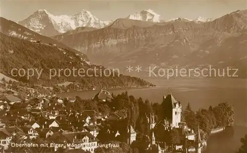 AK / Ansichtskarte Oberhofen_Thunersee mit Eiger Moench und Jungfrau Oberhofen Thunersee
