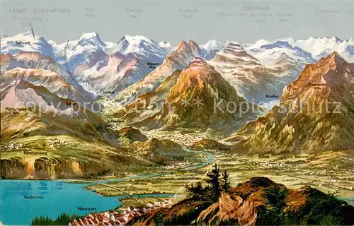 AK / Ansichtskarte Glaernisch_2914m_GL Glarnerland mit Wallensee und Weesen Panorama 