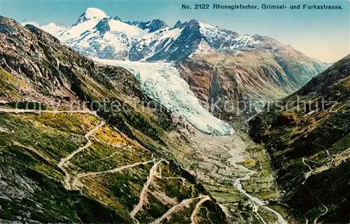 AK / Ansichtskarte Rhonegletscher_Glacier_du_Rhone_VS mit Grimsel und Furkastrasse 