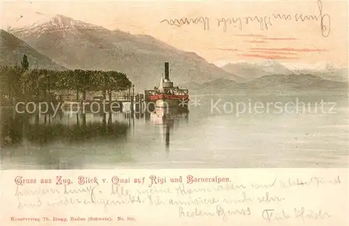 AK / Ansichtskarte  Dampfer_Seitenrad Zug blick v. Quai auf Rigi Berneralpen 