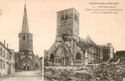 AK / Ansichtskarte Revigny_55 sur Ornain_Meuse Eglise avant et apres le bombardement du 6 au 12 Sept 1914 