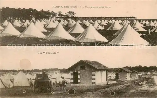 AK / Ansichtskarte Chalons_51 sur Marne Camp de Chalons Un Campement sous tente Une Roulante 