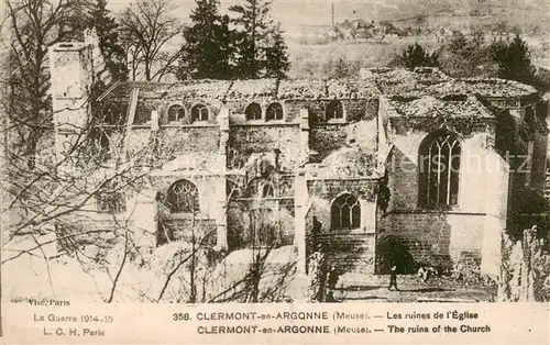 AK / Ansichtskarte Clermont en Argonne_55_Meuse Ruines de l eglise Kriegsschauplatz 1. Weltkrieg 