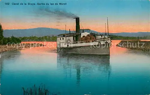 AK / Ansichtskarte 73825881 Dampfer_Seitenrad Canal de la Broye Sortie du lac de Morat  