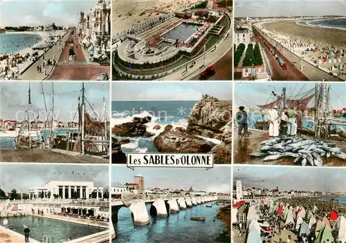 AK / Ansichtskarte Les_Sables d_Olonne_85 Le Remblai La Piscine La Grande Plage Le Port Les Rochers Les Thons Le Casino La Digue La Plage et l Horloge 