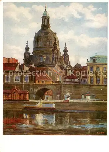 AK / Ansichtskarte 73826276 Dresden_Elbe Dom Frauenkirche Kuenstlerkarte 