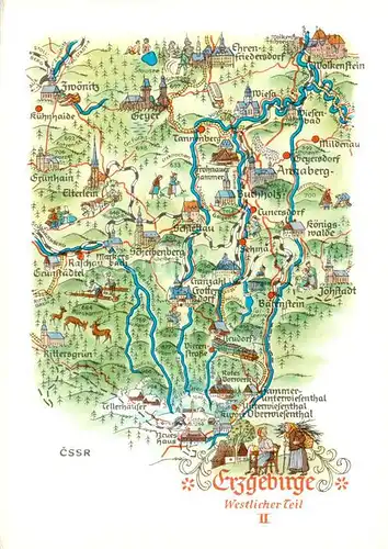 AK / Ansichtskarte  Erzgebirge_Region Gebietskarte Westlicher Teil Erzgebirge Region