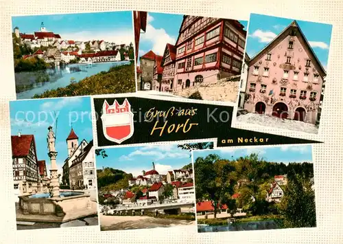 AK / Ansichtskarte  Horb_Neckar Panorama Brunnen Stadtansichten Rathaus Horb Neckar