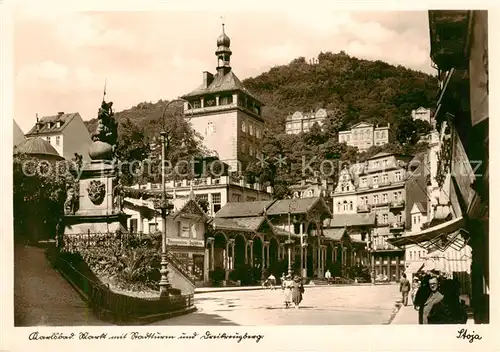 AK / Ansichtskarte  Karlsbad_Eger_Karlovy_Vary Markt mit Stadtturm und Dreikreuzburg 