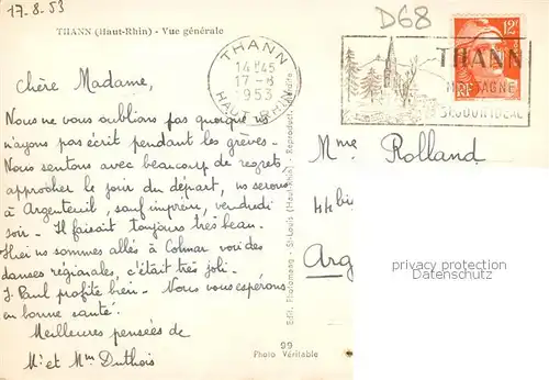 AK / Ansichtskarte Thann__68_Alsace Vue generale et les Vosges 