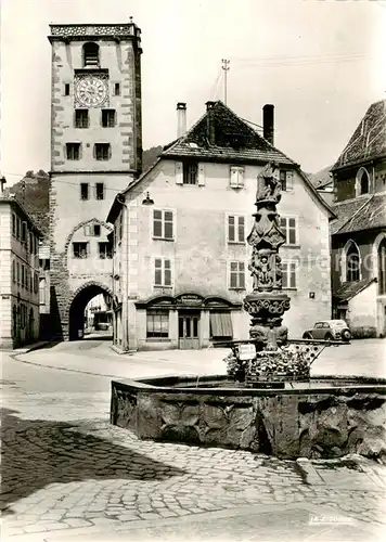 AK / Ansichtskarte Ribeauville_Haut_Rhin_Alsace_68 Fontaine en gres sculpte et Tour des Bouchers XIIe siecle 