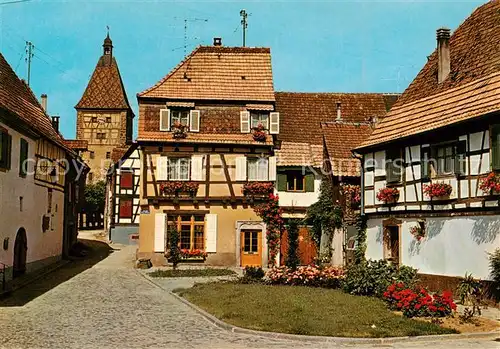 AK / Ansichtskarte Bergheim_68_Alsace Place du Marche vieilles maisons Tour Marktplatz Stadttor 13. Jhdt. 