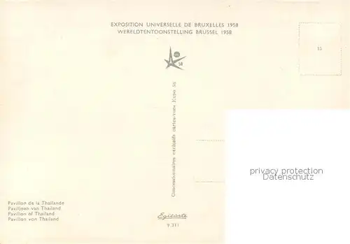 AK / Ansichtskarte 73826456 Exposition_Universelle_Bruxelles_1958 Pavillon Von Thailand 