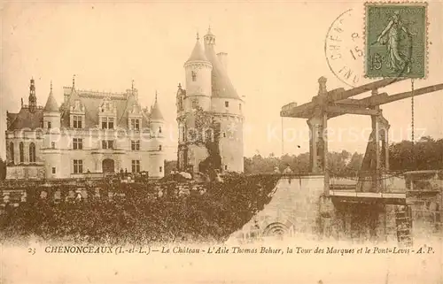 AK / Ansichtskarte Chenonceaux_37_Indre_et_Loire Le Chateau LAile Thomas Bohier la Tour des Marques et le Pont Levis 
