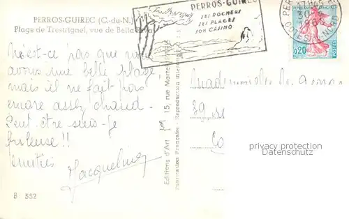 AK / Ansichtskarte Perros Guirec_22_Cotes d_Armor Plage de Trestrignel vue de Bella Riva 
