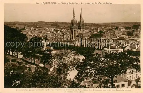 AK / Ansichtskarte Quimper_29_Finistere Vue generale Au centre la Cathedrale 