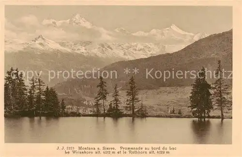 AK / Ansichtskarte Montana_Crans_VS Promenade au bord du lac Le Weisshorn et le Rothorn 