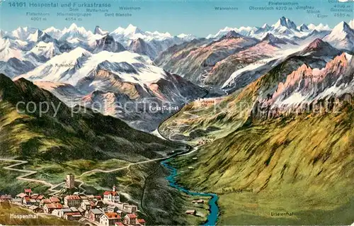 AK / Ansichtskarte Hospental_Hospenthal_UR Panoramakarte mit Furkastrasse 