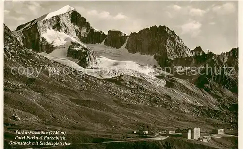 AK / Ansichtskarte Furkapasshoehe Hoteel Furka und Furkablick Galenstock mit Siedelngletscher Furkapasshoehe