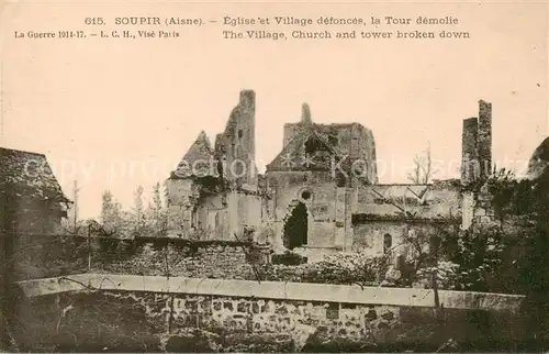AK / Ansichtskarte Soupir_02_Aisne Eglise et Village defonces la Tour demolie 
