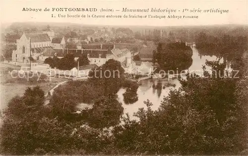 AK / Ansichtskarte Fontgombaud_Fontgombault Monument historique Une boucle de la Creuse entoure de fraicheur et lantique Abbaye romane 