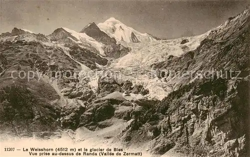 AK / Ansichtskarte Weisshorn_VS et le glacier de Bies Vue prise au dessus de Randa Weisshorn VS