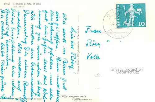 AK / Ansichtskarte Binn Kirche mit Breithorn Binn