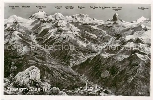 AK / Ansichtskarte Zermatt_VS mit Matterhorn und Saas Fee Zermatt_VS