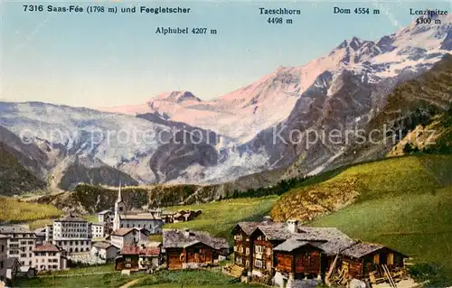 AK / Ansichtskarte Saas Fee_VS mit Feegletscher Taeschhorn Dom Lenzspitze Alphubel 
