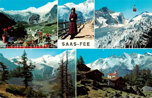 AK / Ansichtskarte Saas Fee_VS Panorama Teilansichten Seilbahn Kapelle 