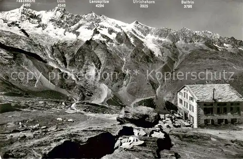 AK / Ansichtskarte Saas Fee_VS Berghaus Plattjen mit Taeschhorn Dom Suedlenz und Ulrichshorn 