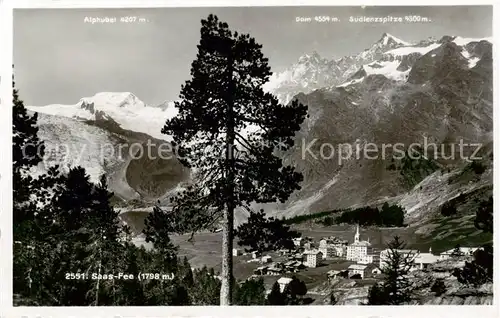 AK / Ansichtskarte Saas Fee_VS mit Alphubel Dom Suedlenzspitze 