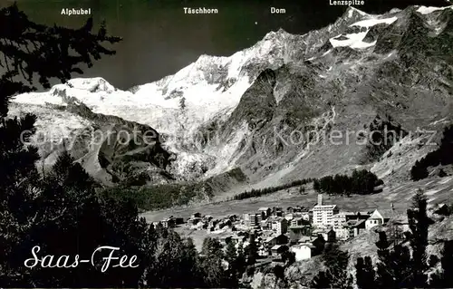 AK / Ansichtskarte Saas Fee_VS mit Feegletscher Alphubel Taeschhorn Dom und Lenzspitze 