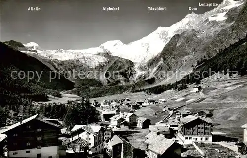 AK / Ansichtskarte Saas Fee_VS mit Feegletscher Allalin Alphubel Taeschhorn Dom und Lenzspitze 