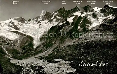AK / Ansichtskarte Saas Fee_VS mit Alphubel Taeschhorn Dom Lenzspitze Nadelhorn und Ulrichshorn 
