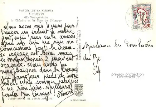 AK / Ansichtskarte Aubusson_Creuse Vue generale Chapitre et la Tour de l Horloge vue aerienne Aubusson Creuse