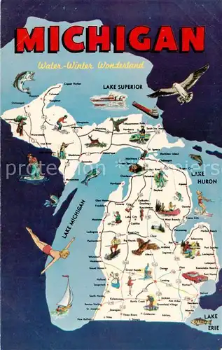 AK / Ansichtskarte  Michigan_US-State uebersichts Gebietskarte Michigan_US-State
