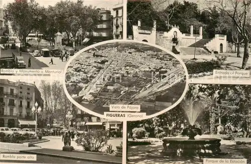 AK / Ansichtskarte  Figueras_Figueres Rambla y Monumento a Monturial Vista de Pajaro Rambla porte alta Entrada al Parque de la Estacion Figueras Figueres