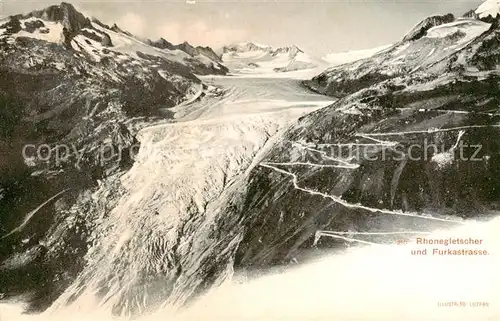 AK / Ansichtskarte Rhonegletscher_Glacier_du_Rhone_VS mit Furkastrasse 