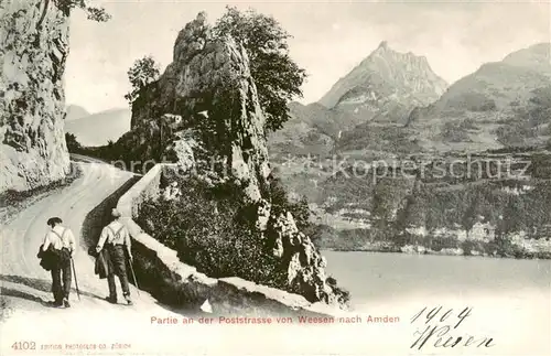 AK / Ansichtskarte Weesen__Walensee_SG Partie an der Poststrasse von Weesen nach Amden 