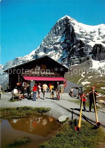 AK / Ansichtskarte Kleine_Scheidegg_Interlaken_BE Bazar Alpengruss mit Eiger und Alphornblaeser 