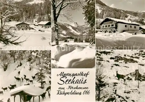 AK / Ansichtskarte 73828770 Ruhpolding Alpengasthof Seehaus am Foerchensee Winteridylle Wildfuetterung Ruhpolding