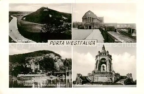 AK / Ansichtskarte  Porta_Westfalica Blick ins Werratal Bahnhof Jacobsberg mit Hotel Grosser Kurfuerst Kaiser Wilhelm Denkmal Porta_Westfalica